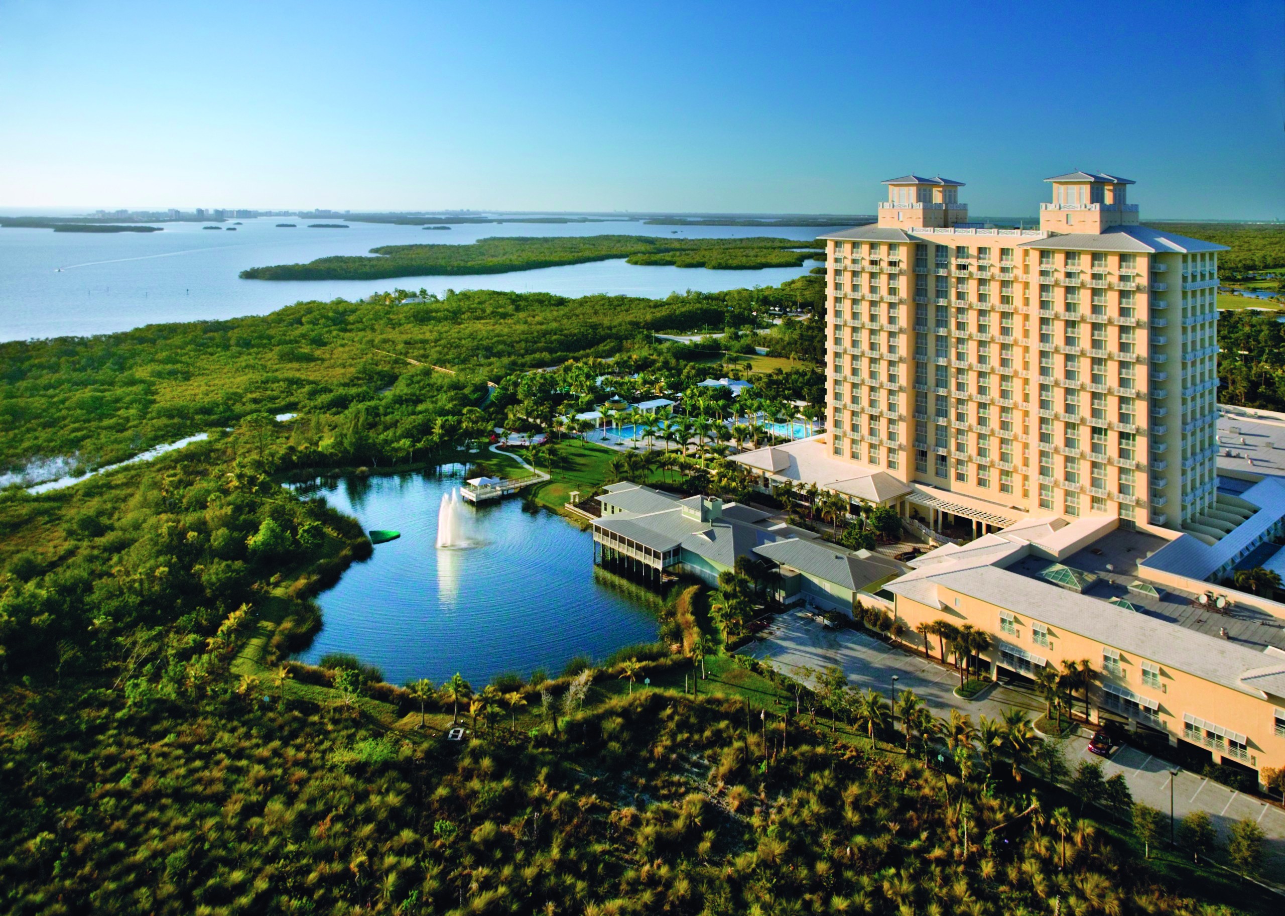 Daytime aerial shot of Hyatt Regency Coconut Point