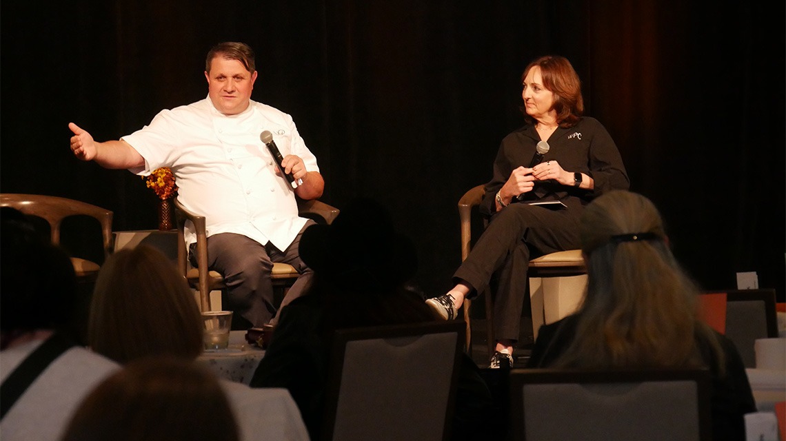 Eric Kline on left and Pamela Brunson on right on stage