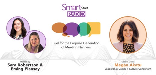 Megan Akatu, Sara Robertson and Eming Piansay next to Smart Start Radio logo