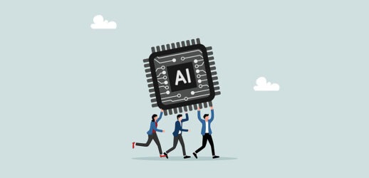 Illustration of three people carrying ai chip
