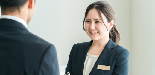 Businessman and businesswoman talking