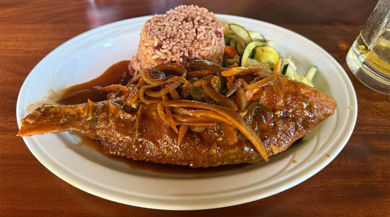 Whole fish and Jamaican brown stew
