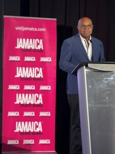 The Honorable Edmund Barlett, Jamaica’s minister of tourism on stage
