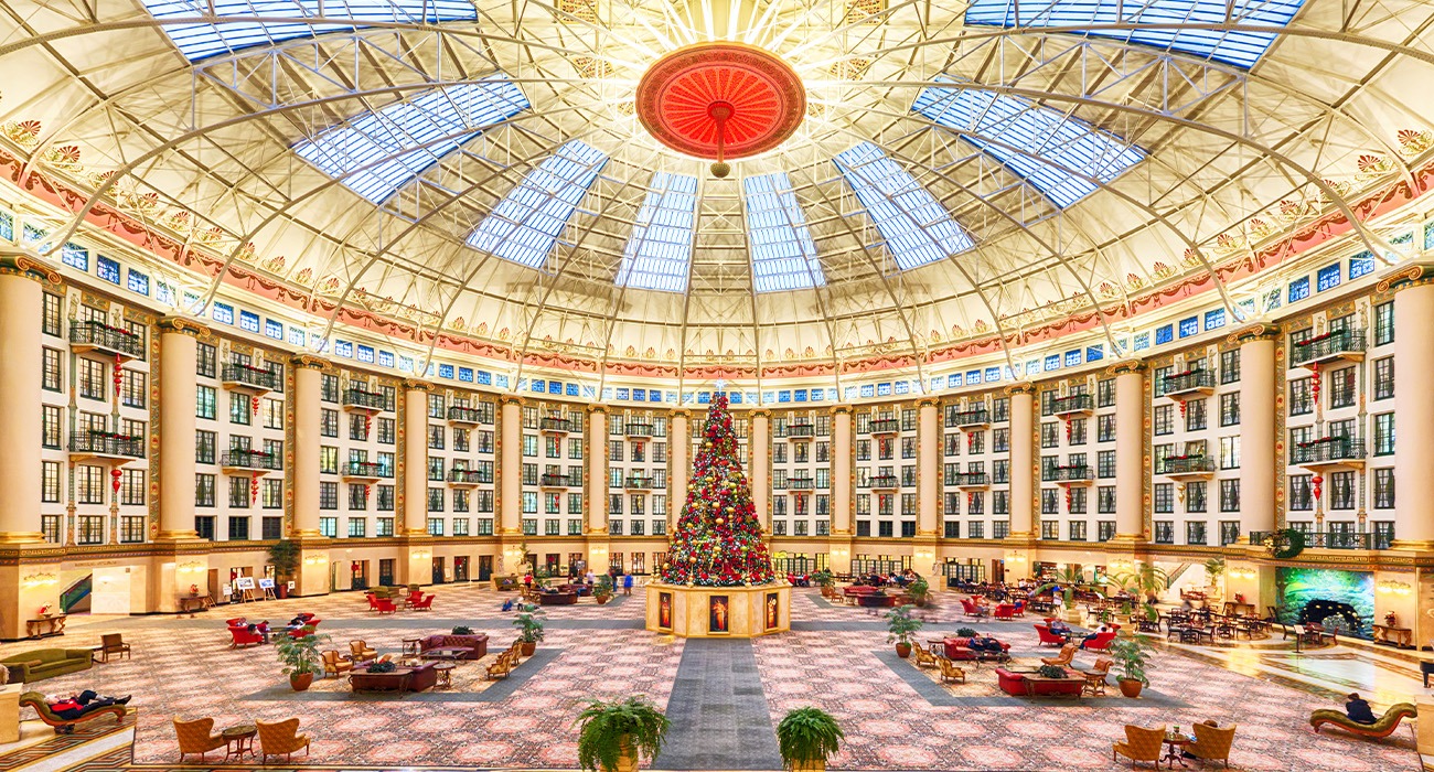 French Lick Resort lobby with christmas tree