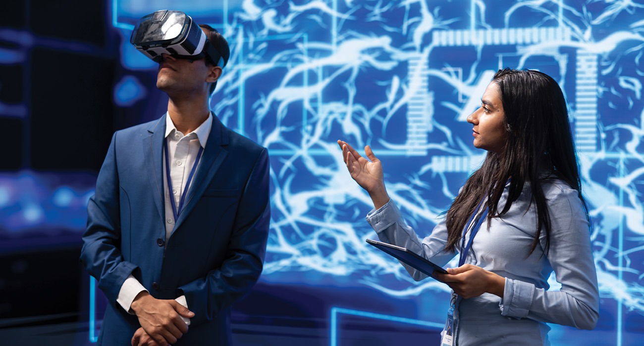 Businessman wearing VR glasses