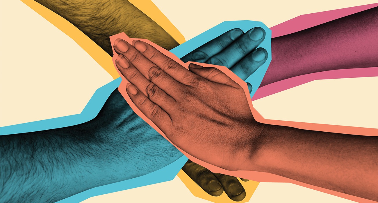 Illustration of four hands on top of each other