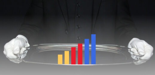 Butler holding plate with bar graph on it