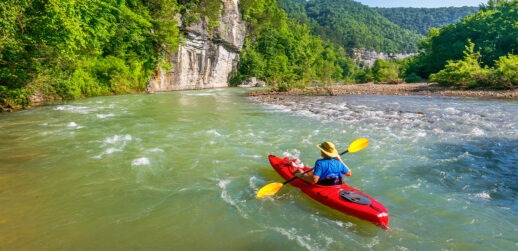Man kayaking in Buffalo River, Arkansas