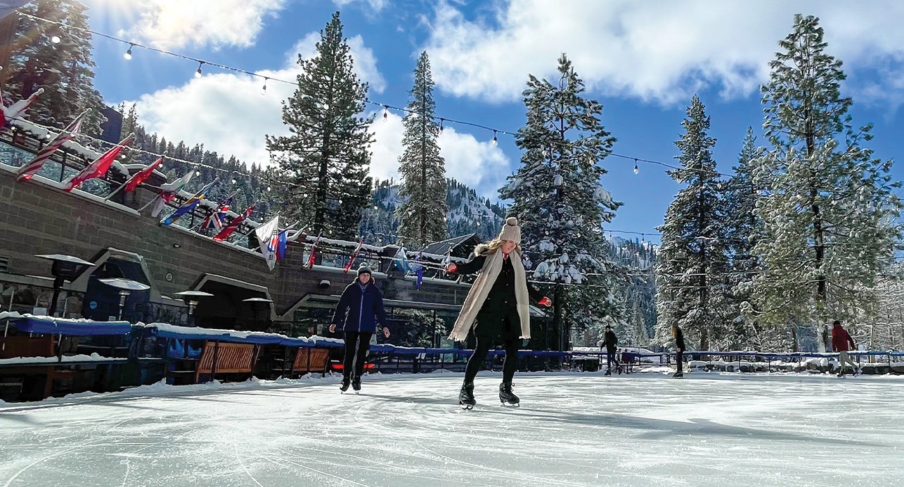 Woman ice skating at Everline Tahoe Resort & Spa