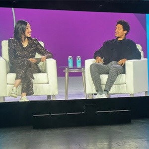 Holly Ransom on left and Trevor Noah on right