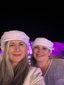 Yolanda Gonzalez and Kerry Latham in turbans