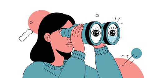 Illustration of woman looking through binoculars