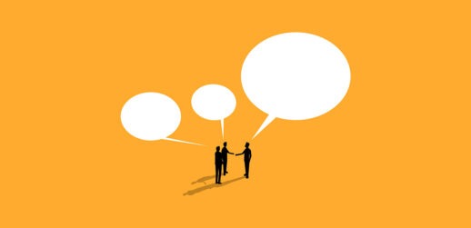 Illustration of three businesspeople shaking hands