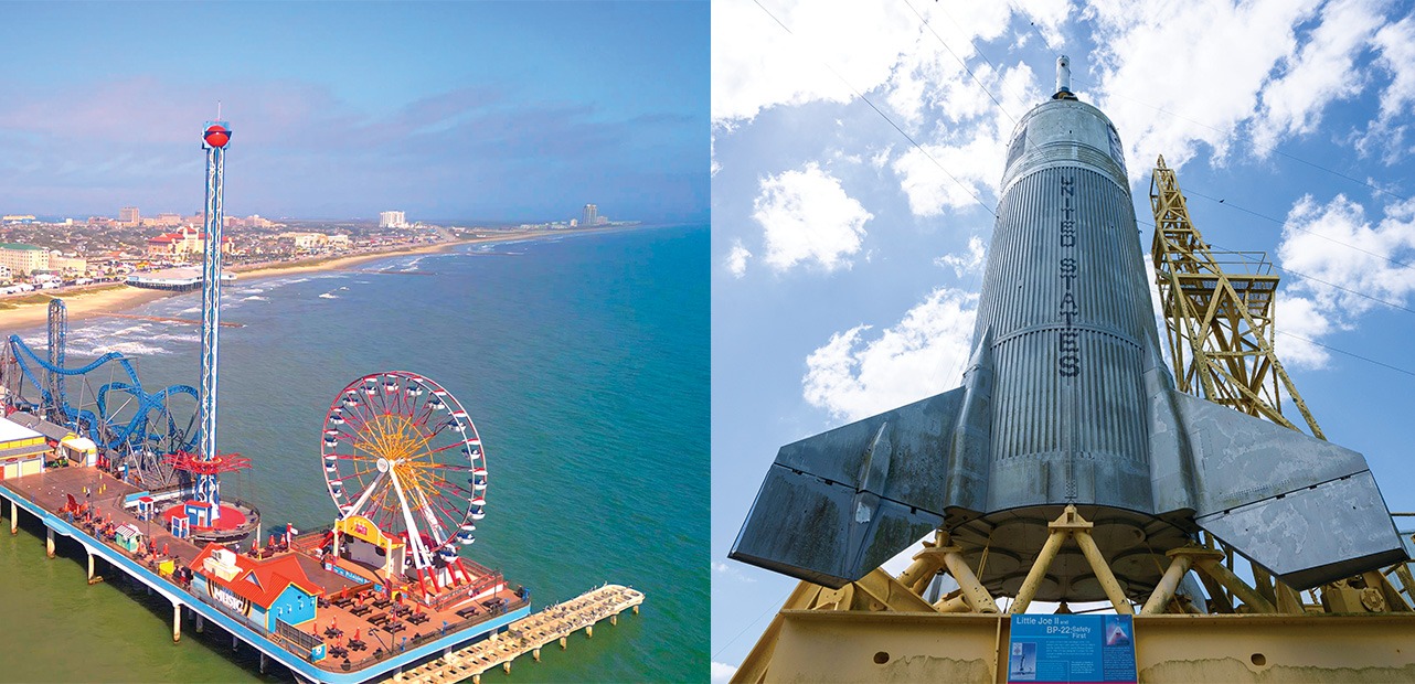 Pleasure Pier, Galveston, Texas; and NASA’s Johnson Space Center