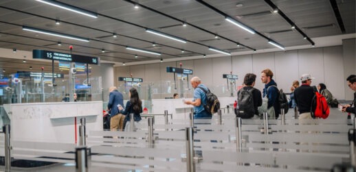 People waiting in immigration line at airport in Turkey