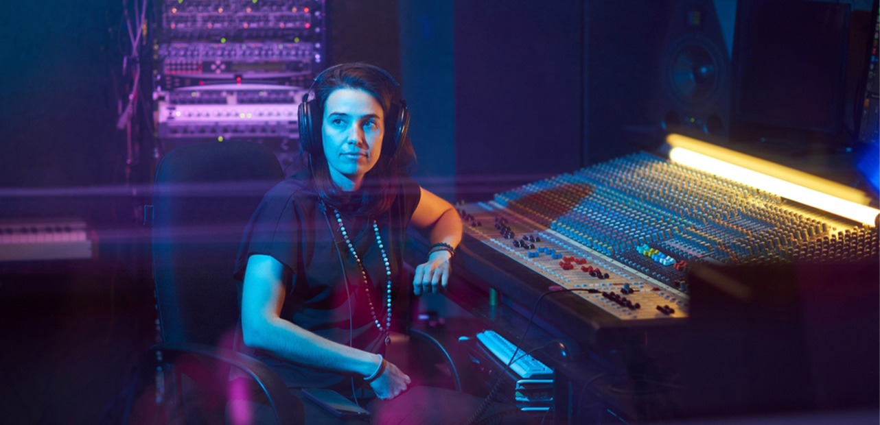 Woman in audiovisual room