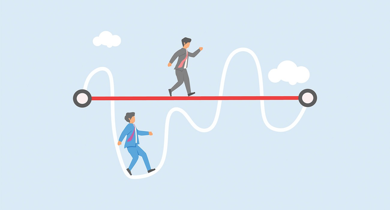 Illustration of two people walking on rope