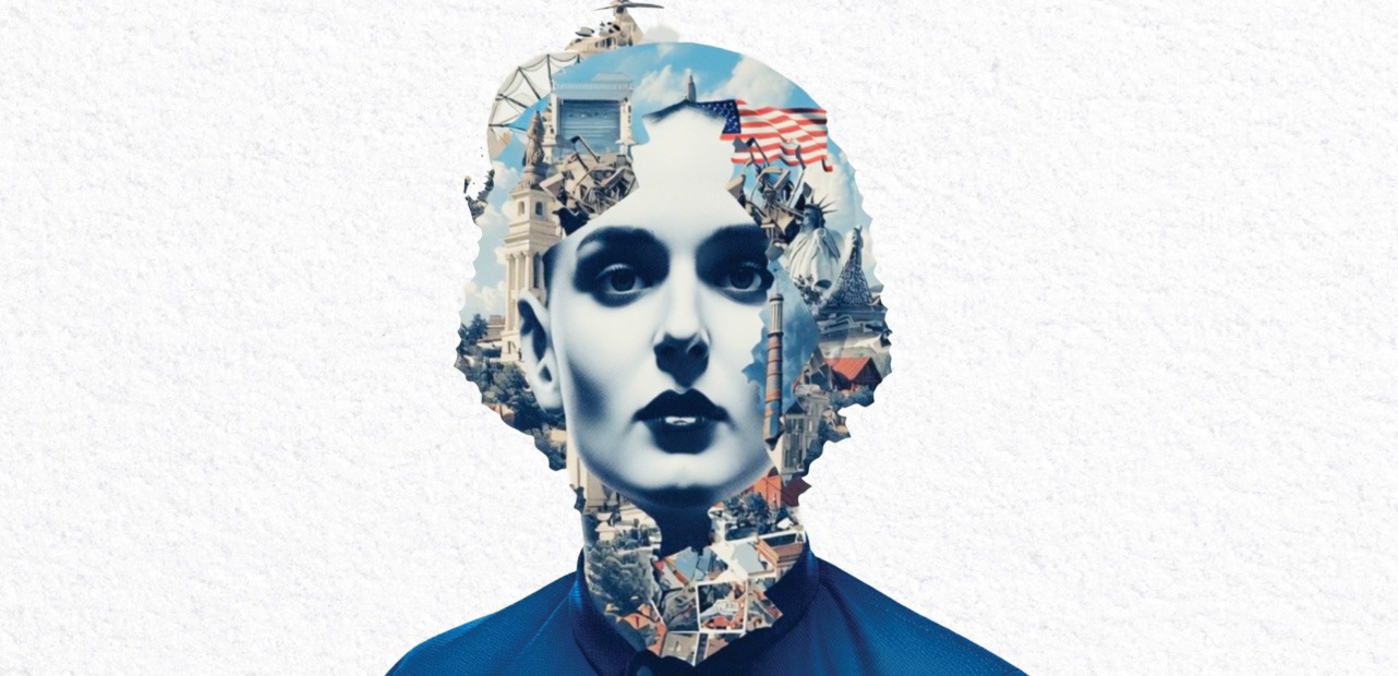 Woman's face with American flag on it