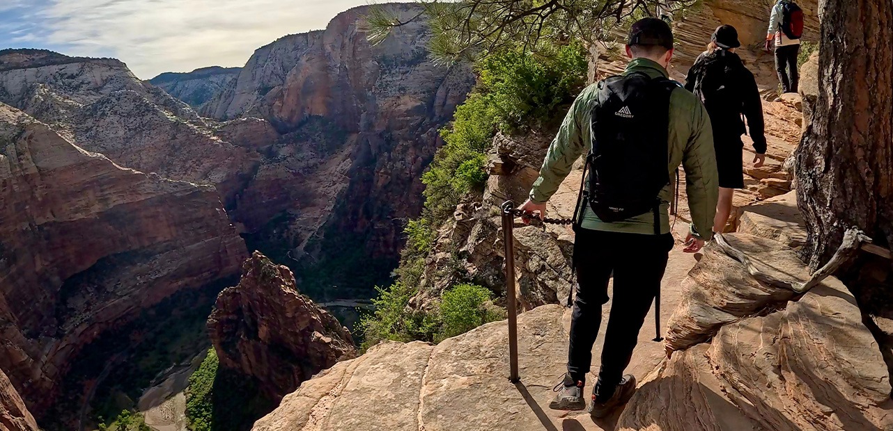 Group hiking in Springdale, Utah