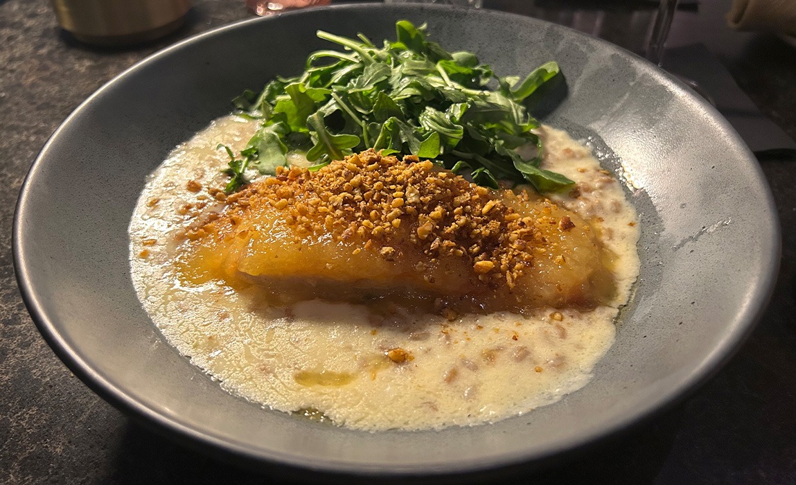 Peach-glazed salmon at The Fabled