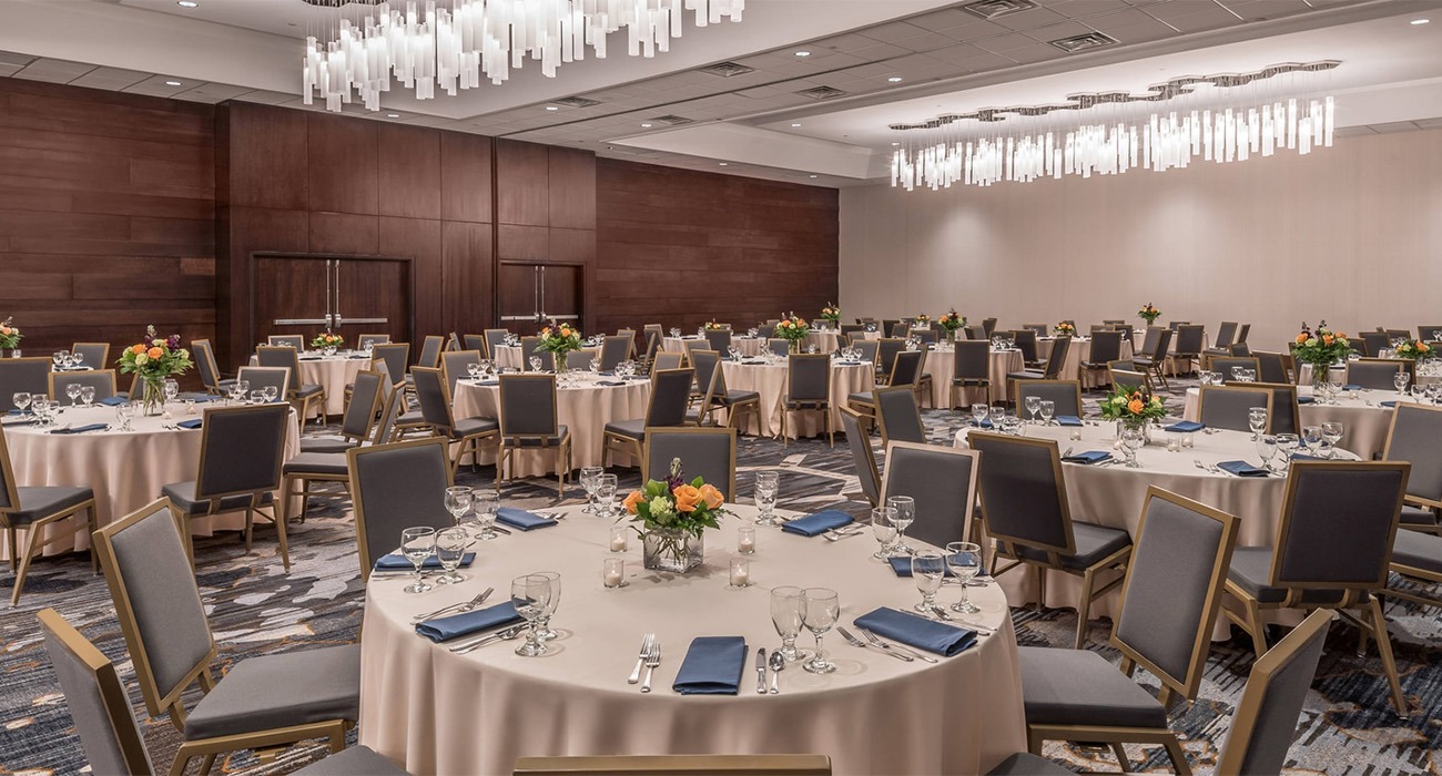 Event space with tables and chairs