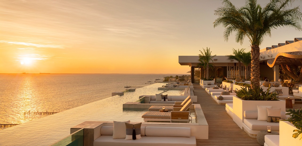 Rooftop pool at sunset