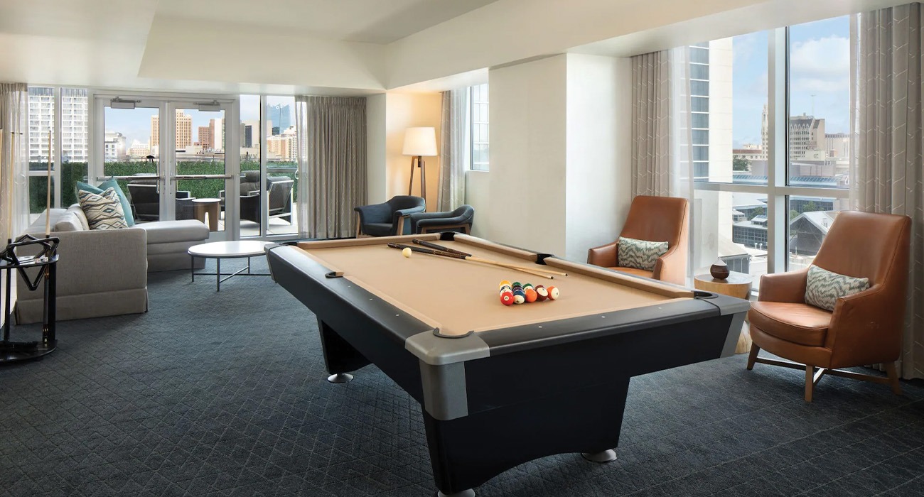 Pool table inside indoor space