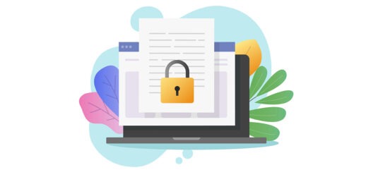Illustration of computer with locked documents on it