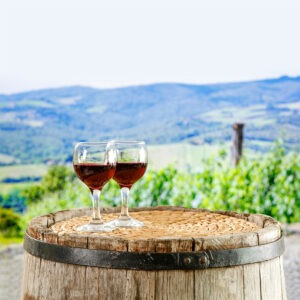 Two red wine glasses