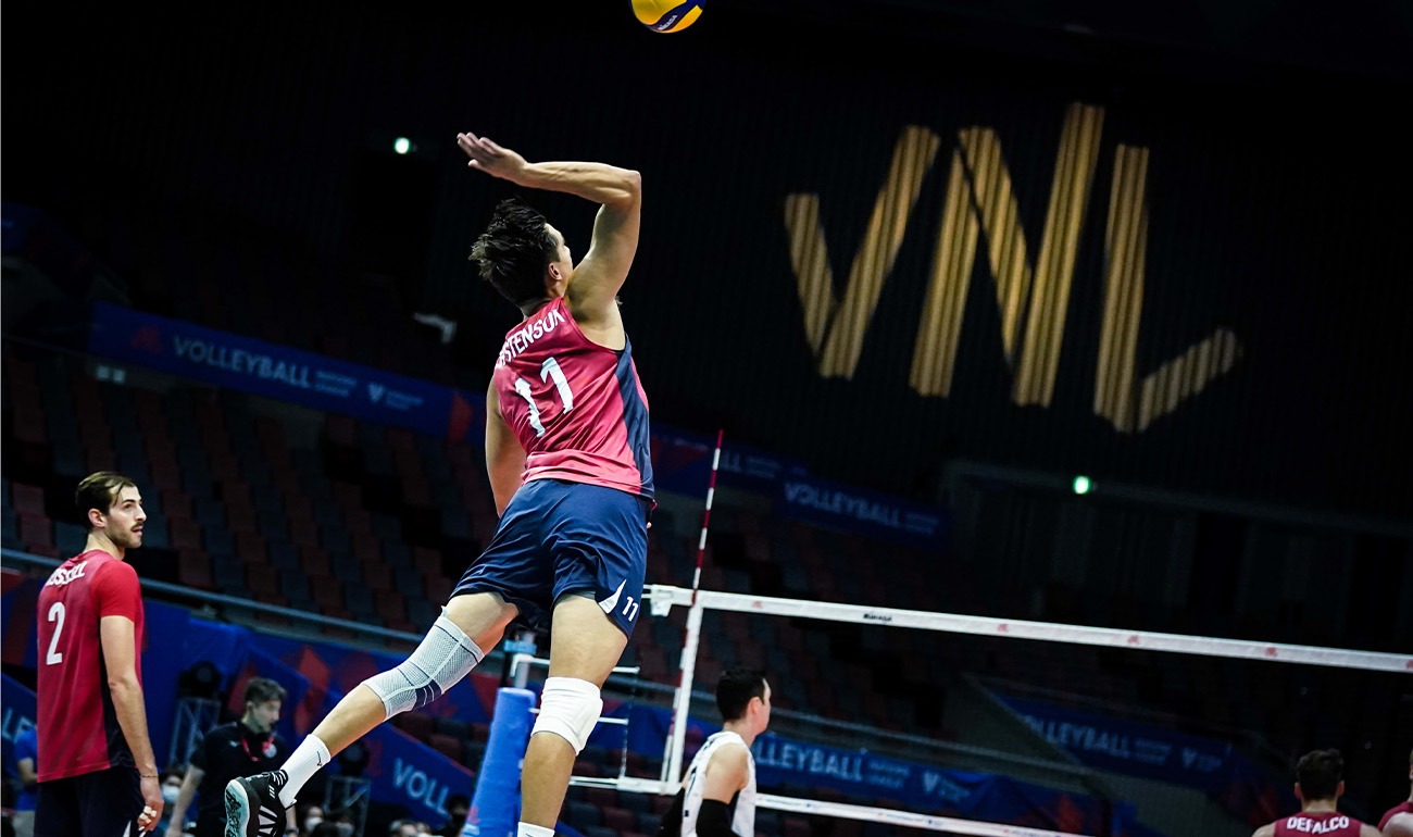 Players playing volleyball at Anaheim Convention Center
