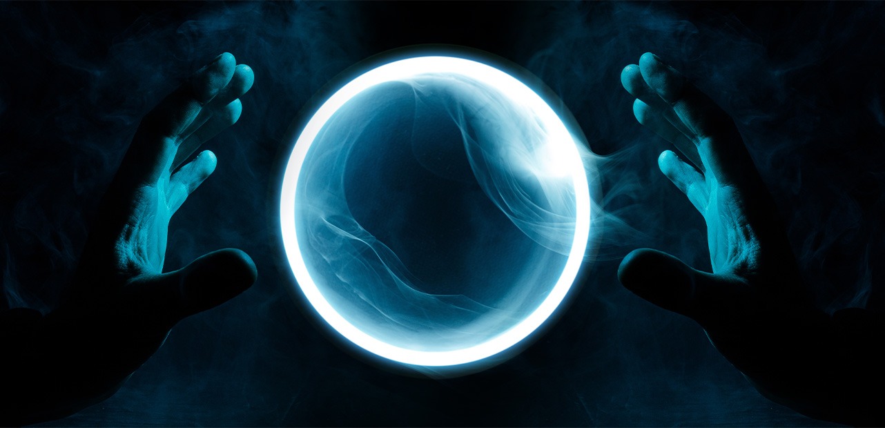 Crystal sphere between hands