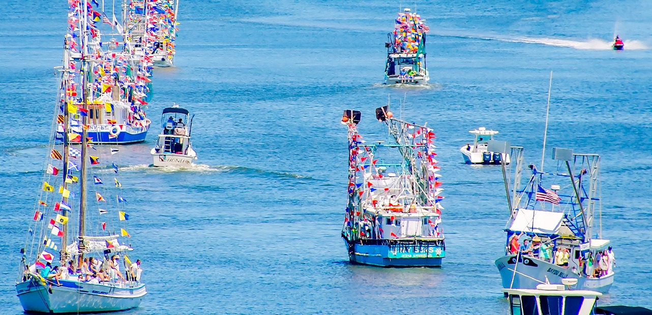 Shrimp boats in river