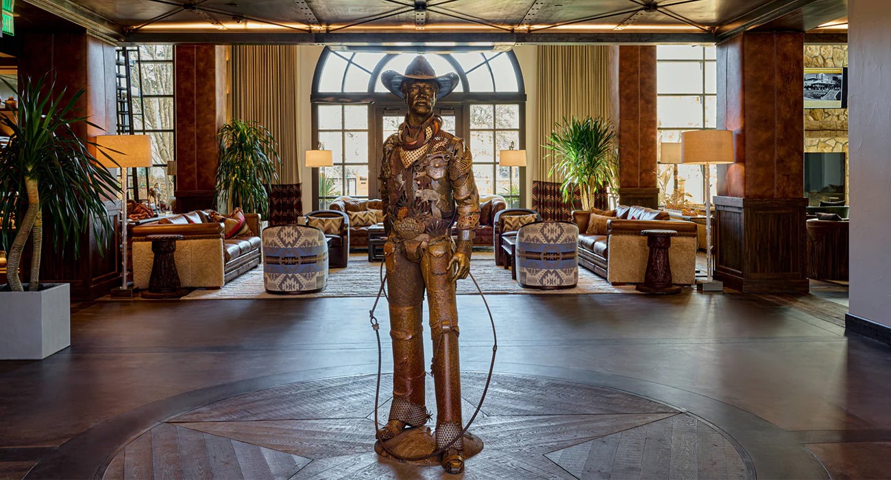 Bronze cowboy statue