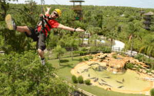 Person on zipline at Orlando’s Gatorland zipline