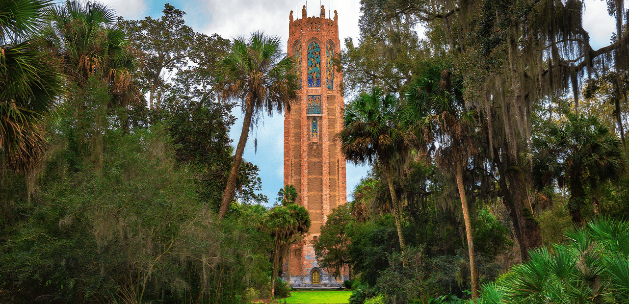 Lower shot of Singing Tower at Bok Tower Gardens