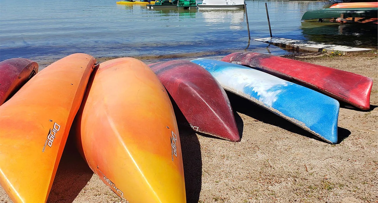 Canoes on the shore of Lake Elkhart