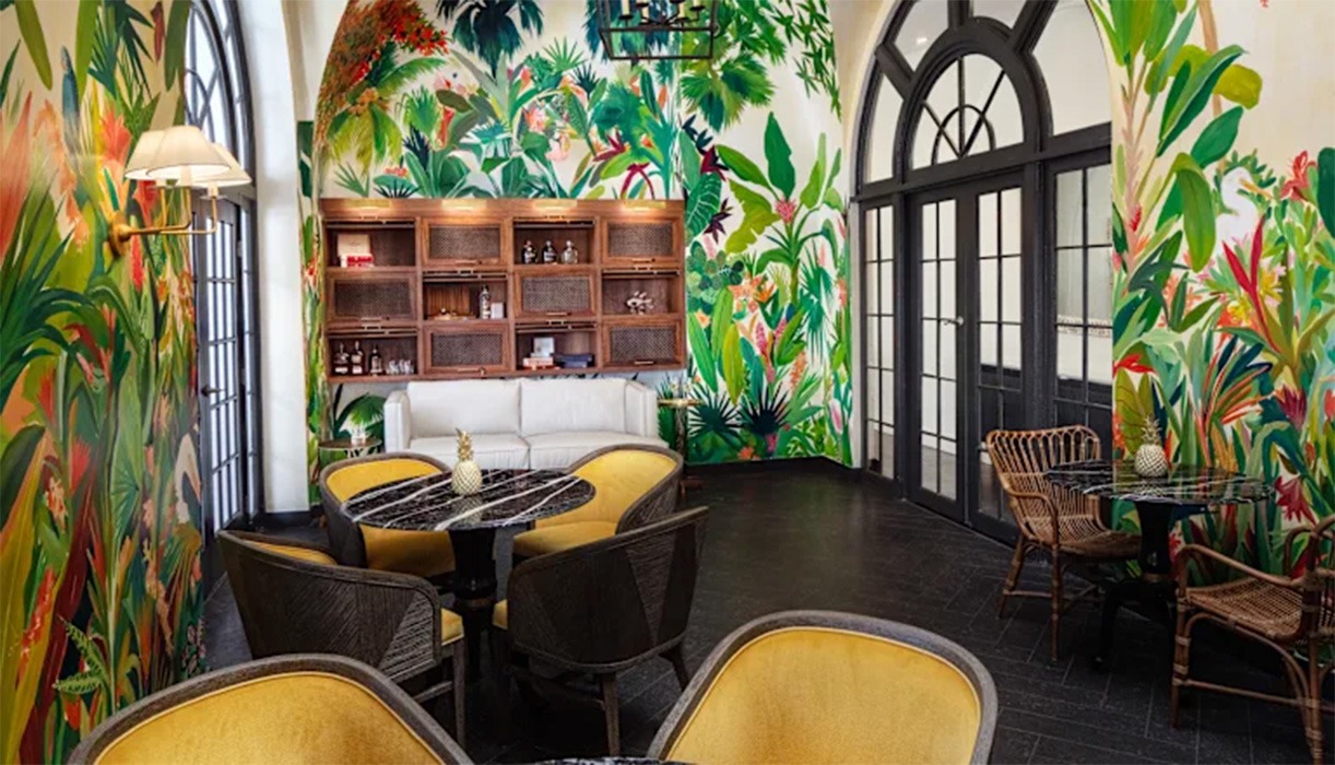Forest themed indoor hotel space