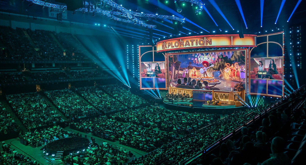 Wide shot of D23 event inside large room