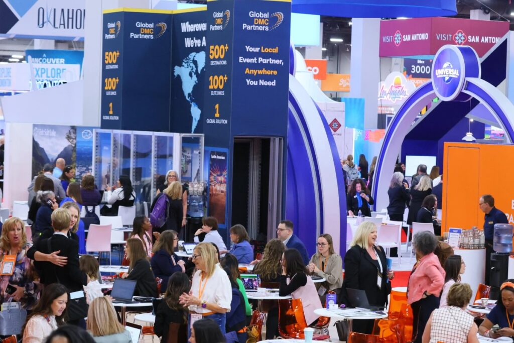 People walking on trade show floor