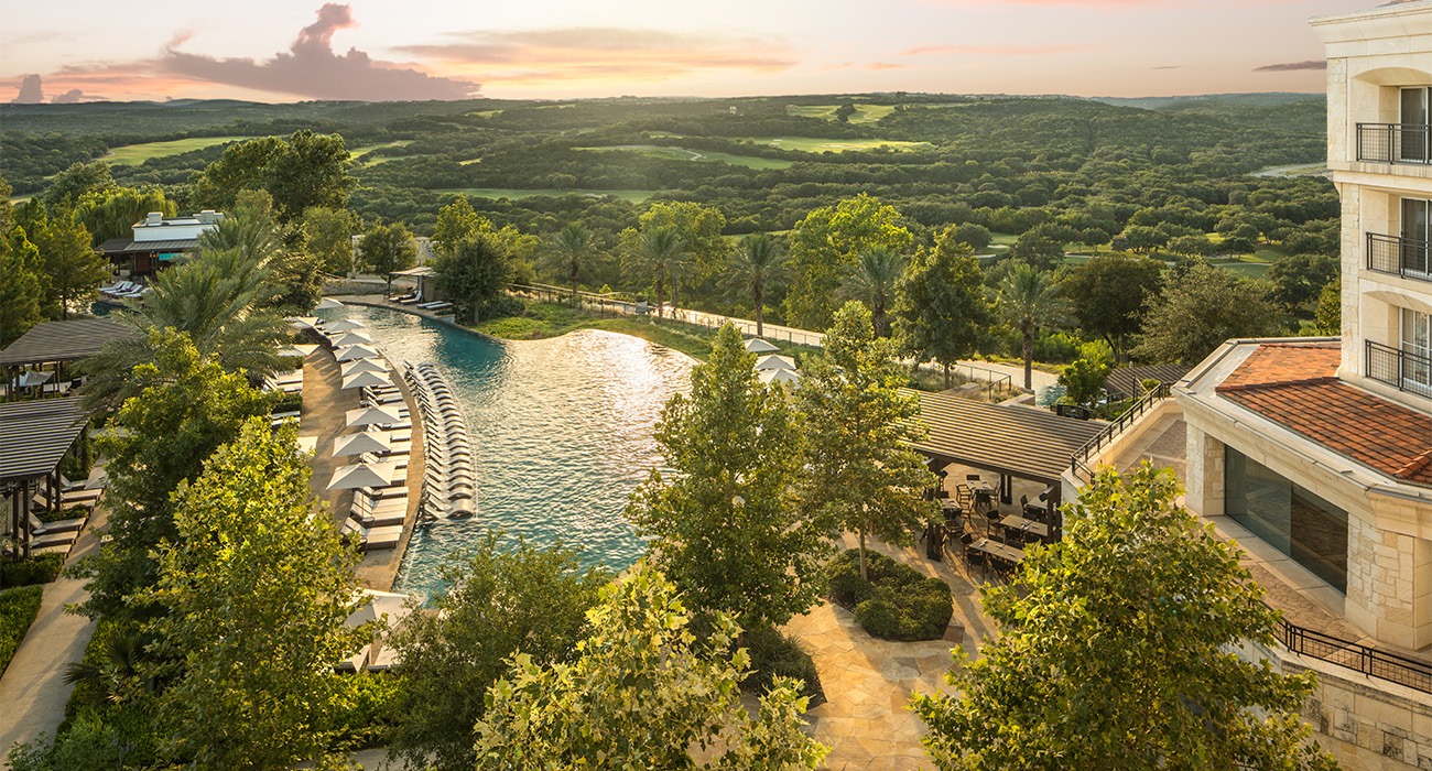 Aerial shot of hotel pool