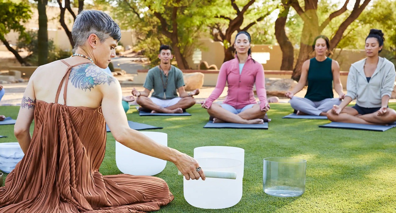 Woman hosting soundbath